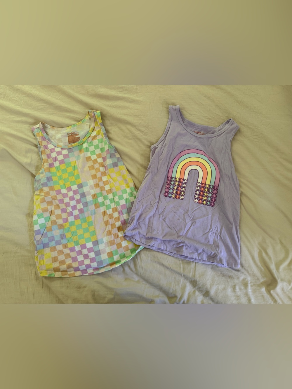 Girls' Pastel Rainbow Checker & Lavender Rainbow Tank Tops - 2-Pack